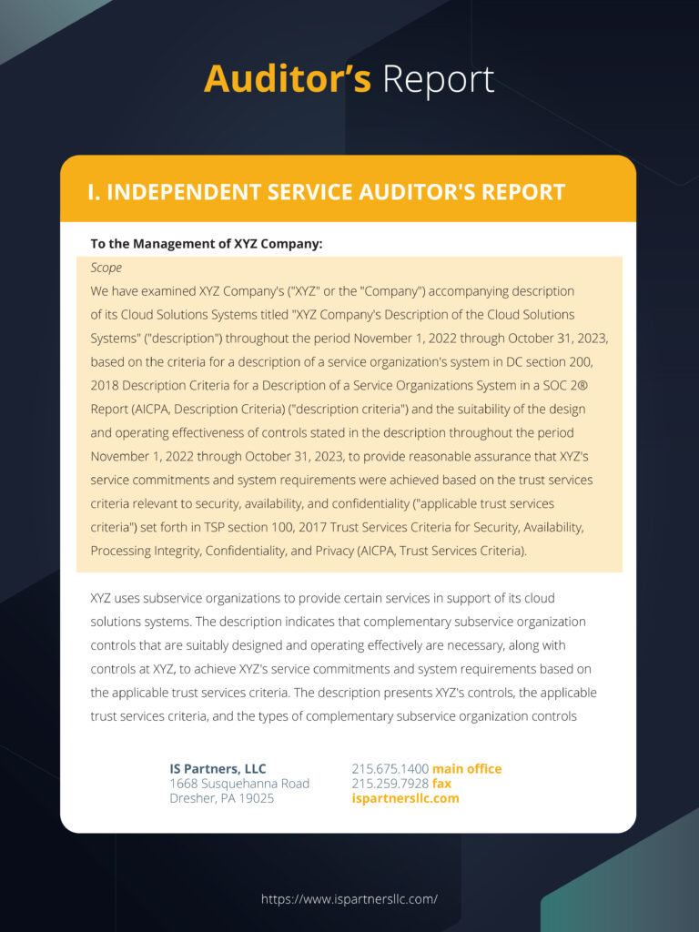 SOC 2 Report Auditor Report