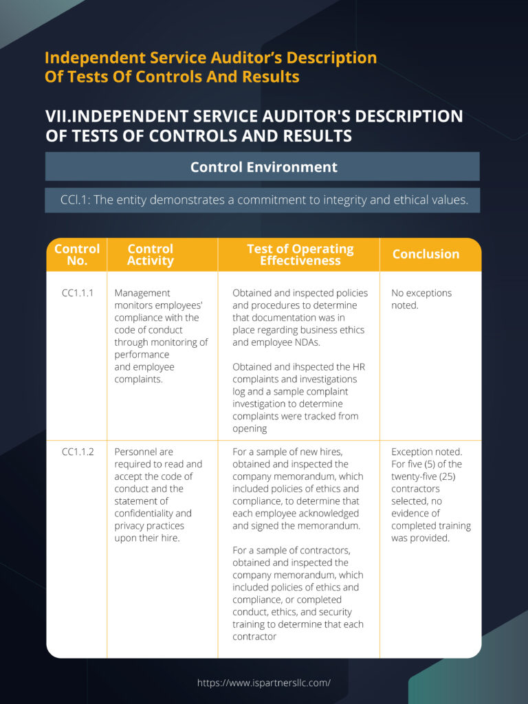 Test Control SOC 2 report