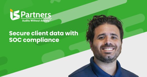 Cover image for a blog post about securing client data with SOC as a service and managed SOC. Image features a picture of the author against a green and white background.