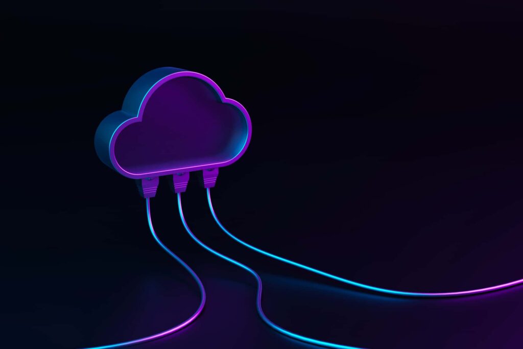 cloud computing concept of network cables connected to a cloud icon