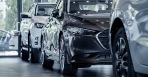 PHUKET, THAILAND - JUNE 05, 2022: Cars in showroom of dealership Mazda
