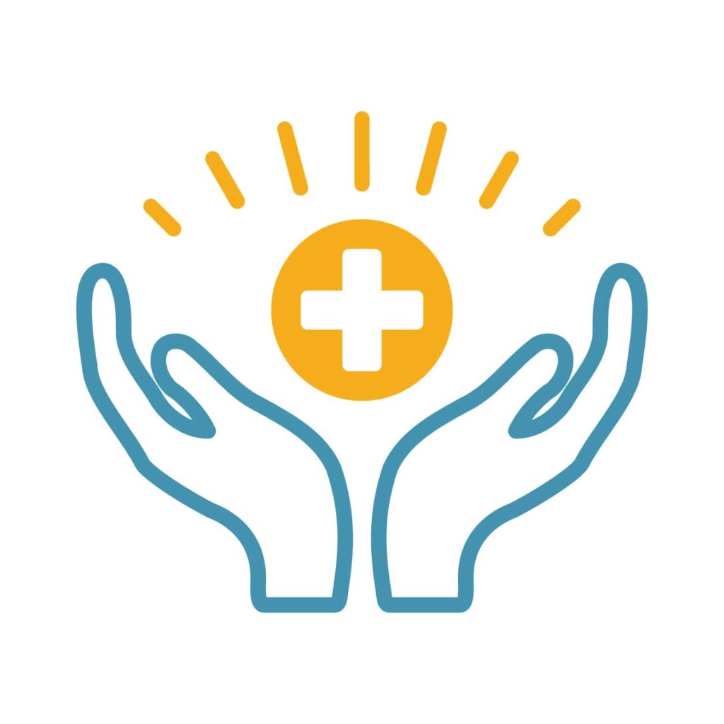 icon showing healthcare symbol in security hands