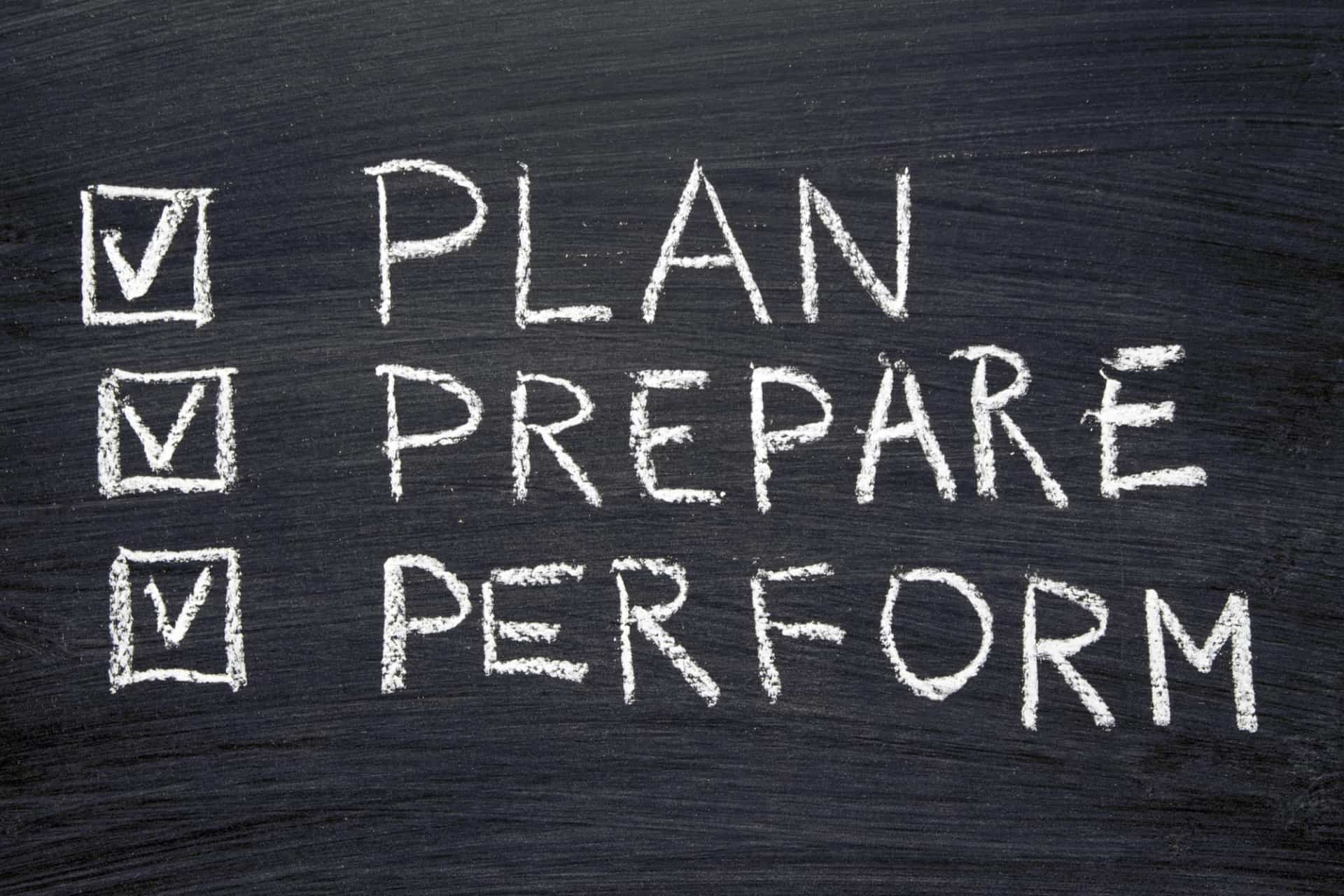 Plan, prepare and perform written on a blackboard and checked off.