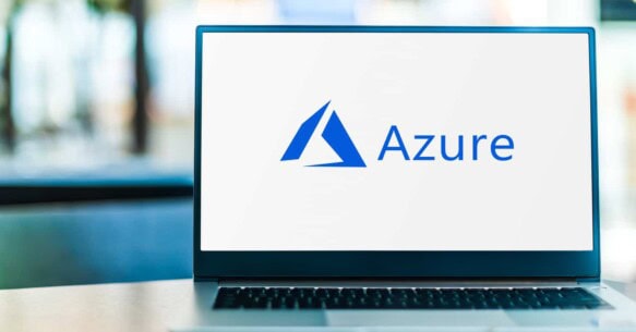 Laptop computer displaying logo of Microsoft Azure
